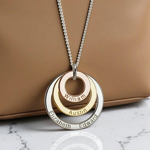 Christopher James of London Three Colour 9ct Gold Plated Triple Disc Personalised Family Necklace