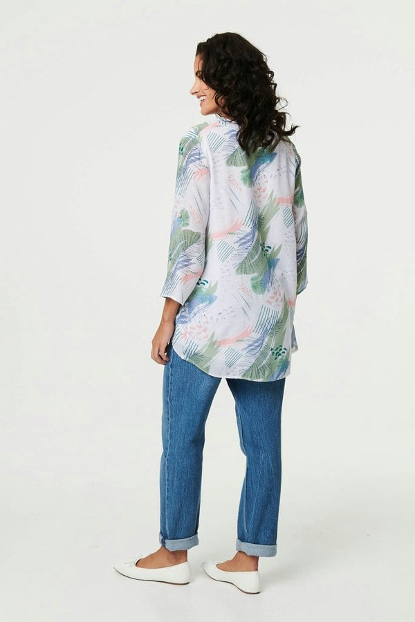 Sage | Abstract 3/4 Sleeve Relaxed Blouse
