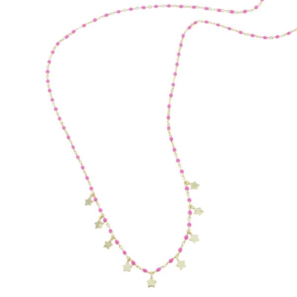 Sterling Silver and Enamel Pink Starry Necklace - Reeves & Reeves