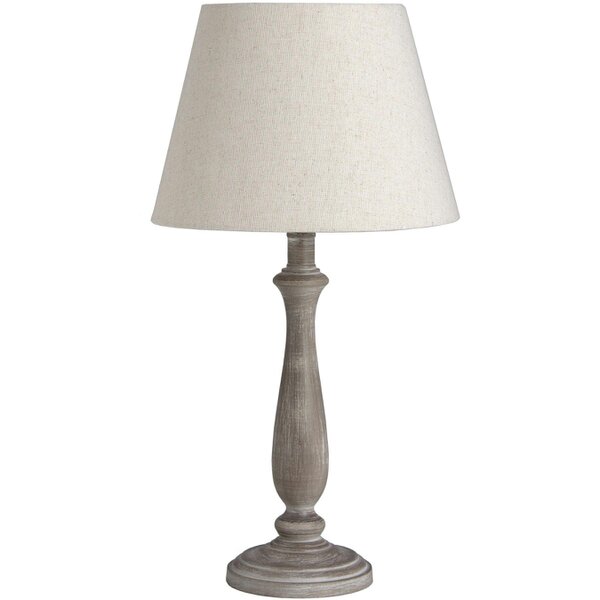 Wyld Haus Naples Farmhouse Rustic Grey Wooden Table Lamp with Cream Linen Shade