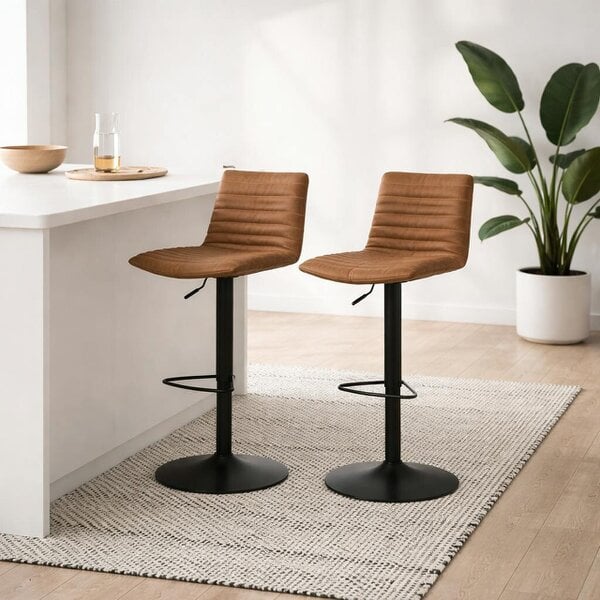 Wyld Haus Set of 2 Aalborg Bar Stool Upholstered Brown Fabric Etched Back