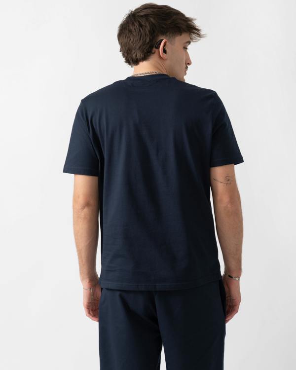 back shot of a model wearing a BOSS Orange Authentic Mens Loungewear T-Shirt in Dark Blue 405