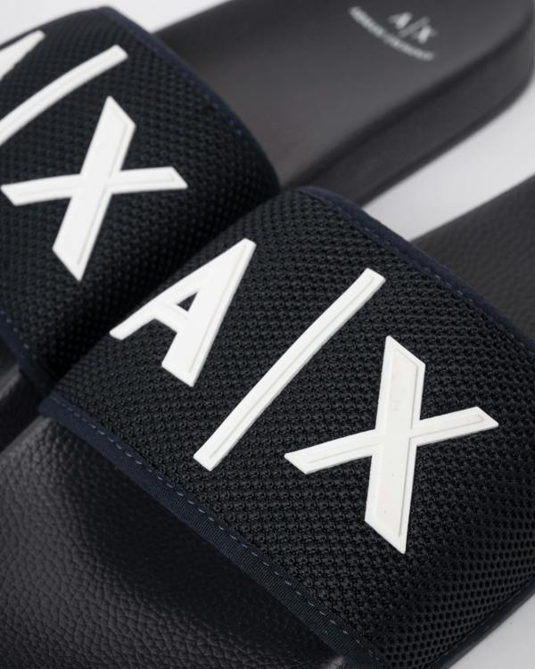 Armani Exchange Mesh A|X Logo Sliders - Deep Navy/Off White U385 - mesh detail