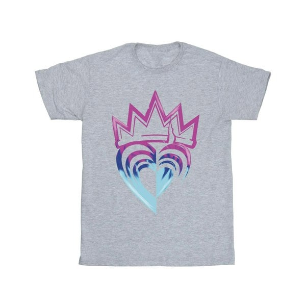 Disney Girls Descendants Pink Crown Cotton T-Shirt - Sports Grey