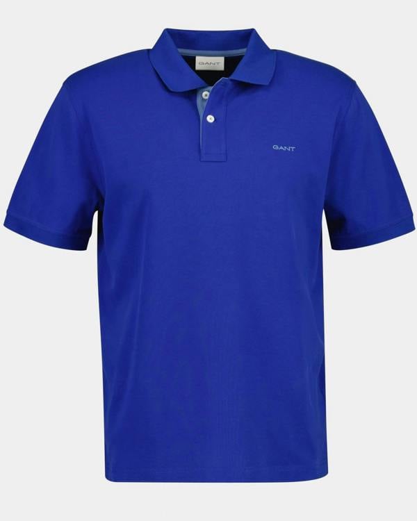 GANT Regular Fit Short Sleeve Contrast Pique Rugger - 435 Crisp Blue | CHO | Designer Mens Short Sleeve Polo Shirts