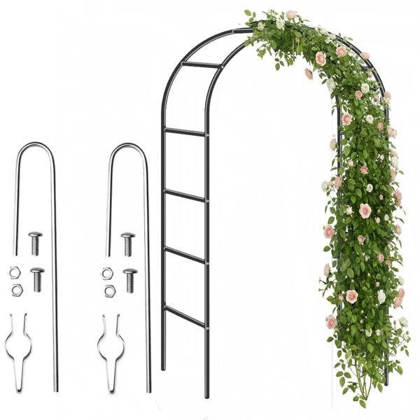 My Garden Outdoor Living Metal Garden Arch 2.4M, Florence Garden Arbour with Ground Stakes for Climbing Roses, Flowers & Plants, Indoor/Outdoor