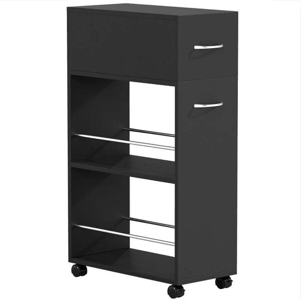 Rolling Storage Unit, 3-Tier Kitchen Cart Trolley with Drawer, Surface Top and 4 Universal Wheels, Black