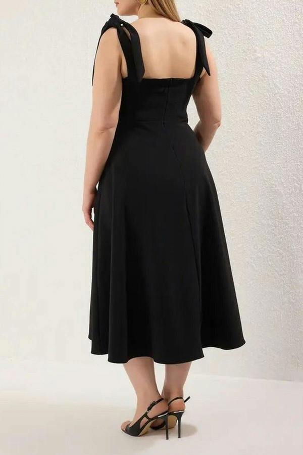 WOVCOR A-Line Midi Woven Evening Dresses with Strap Tie Detail