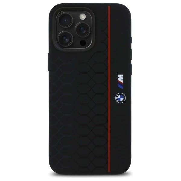 BMW M Series Silicone Hexagon Red Line Case with MagSafe for iPhone 16 Pro Max 6.9" Black - BMHMP16X23SHER