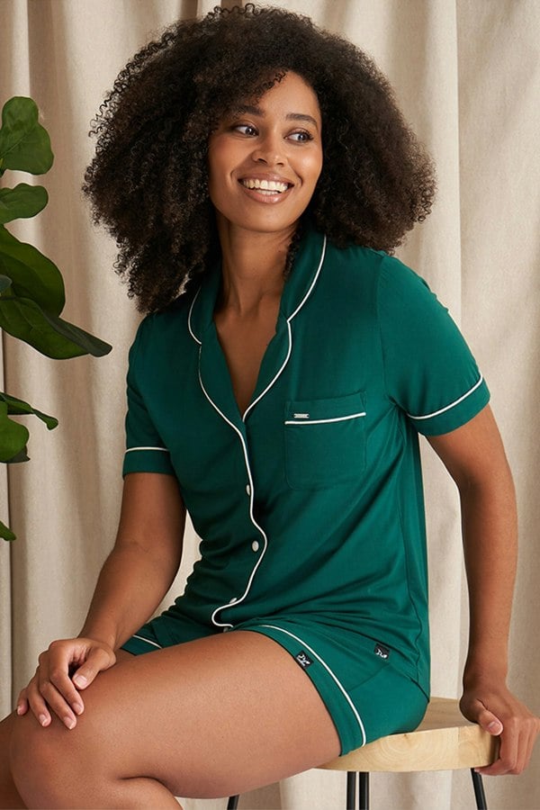 Pretty You London Women's Bamboo Shirt Short Set - Green
