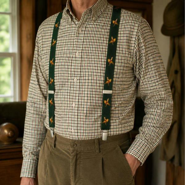 Shooter wearing Jack Pyke pheasant braces with moleskin trousers and check shirt