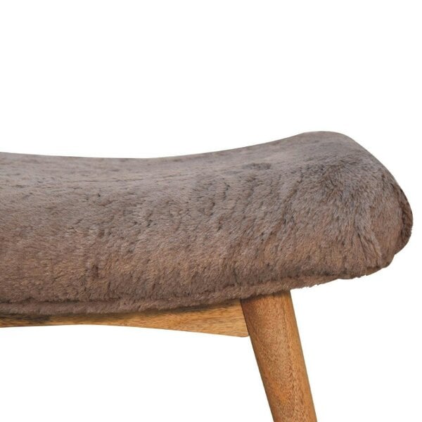 Wyld Haus Rome Grey Faux Fur Curved Bench Mango Legs