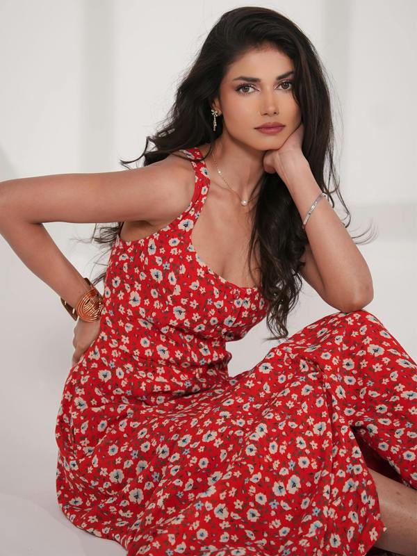 Rose & Nancy Philippa Red Floral Print Midi Dress