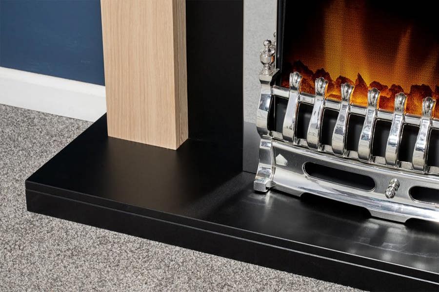 Adam Southwold Fireplace in Oak & Black with Blenheim Electric Fire in Chrome, 43 Inch