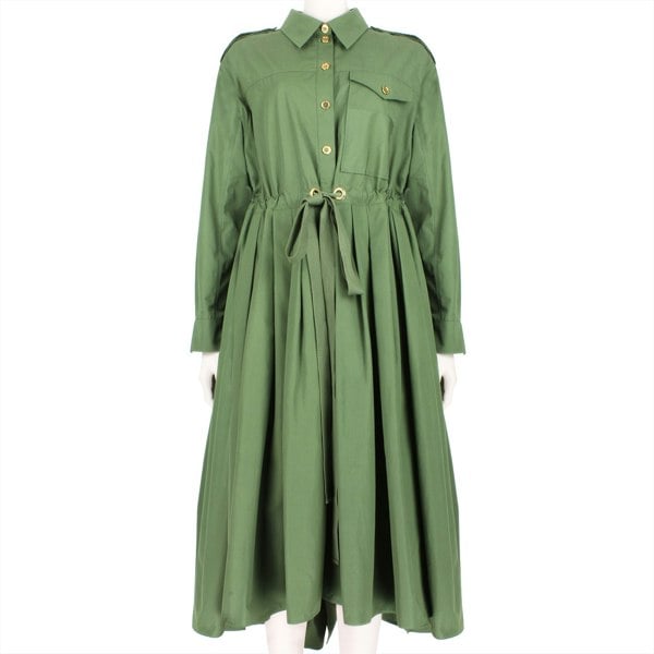 Alexander McQueen military inspired khaki green shirt dress with gold tone button fastening