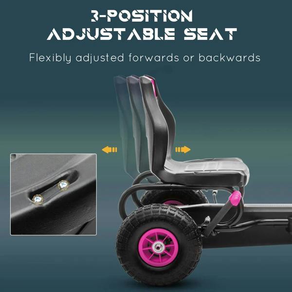 Kids pedal go kart with 3-position adjustable seat and pink-rim tires