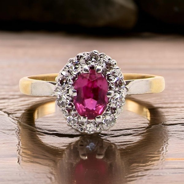 Vintage Tom A Synthetic Ruby and Diamond Ring