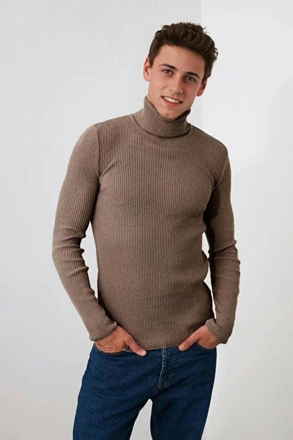 WOVCOR Slim Fit Turtleneck Ribbed Knit Men's Sweater