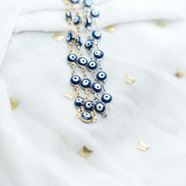 The Colourful Aura Evil Eye Blue Devil Eye Bead Minimalist Adjustable Turkish Boho Nazaria Necklace