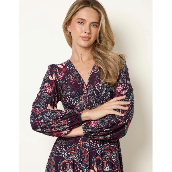 Blue Vanilla Button Front V Neck Midi Dress With Pockets