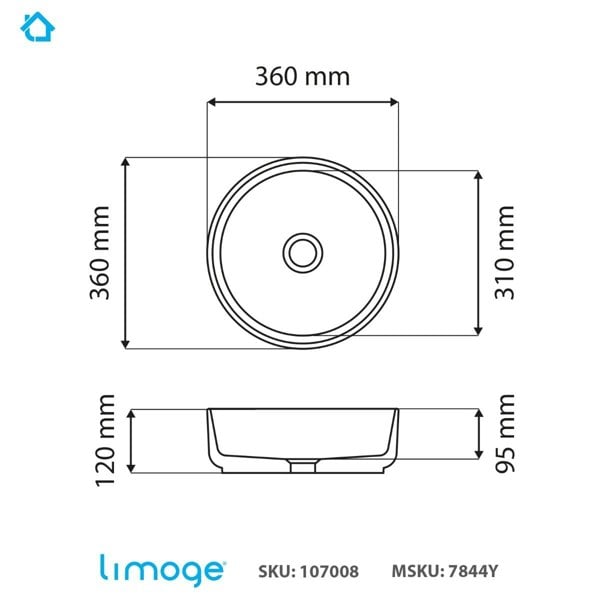 Limoge 7844 Ceramic Vert Round Countertop Basin in Yellow