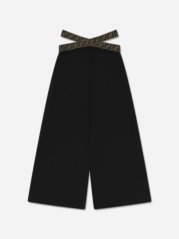 Fendi Kids Fendi Girls Band Wide Leg Trousers in Black