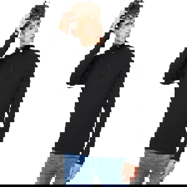 Crosshatch Mens Havaline Knitted Quarter Zip Pullover - Black