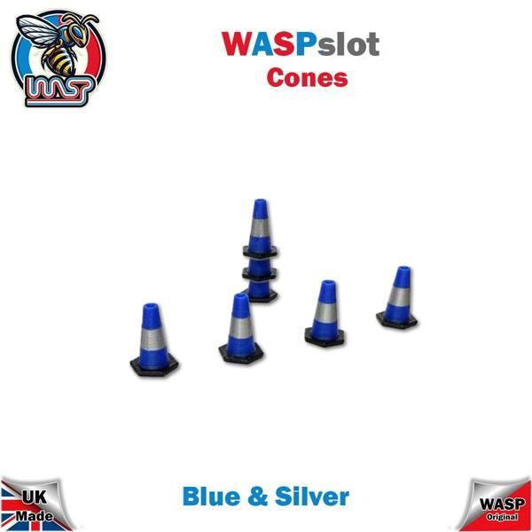 MCSlots Safety Cones Blue and Silver 15mm 20 pack Track Side Scenery 1:32 scale Wasp