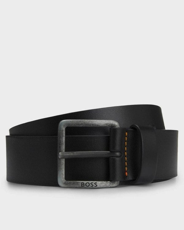 BOSS Orange Jeeko Mens Leather Belt with Logo Buckle NOS - Black 001