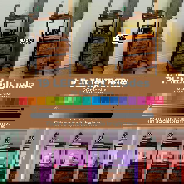 Levede LED Bedside Table 2 Drawers USB Ports Sofa End Table in Brown Black