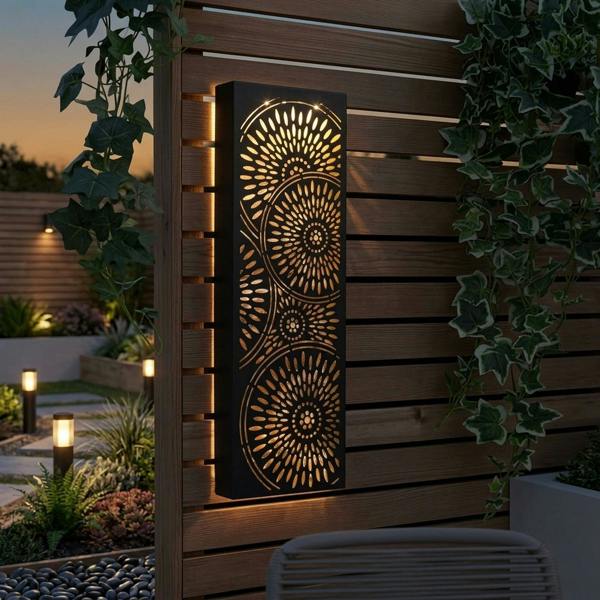 Garden Greatness Lunaria Circle Solar Wall Panel Light