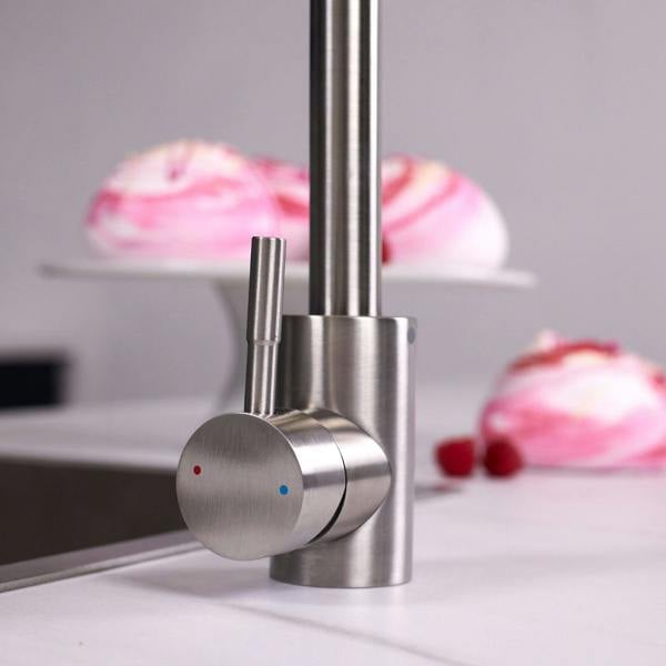 Flode Lillehammer | Single Lever Kitchen Sink Mixer Tap with Swivel Spout | Brushed Steel Finish