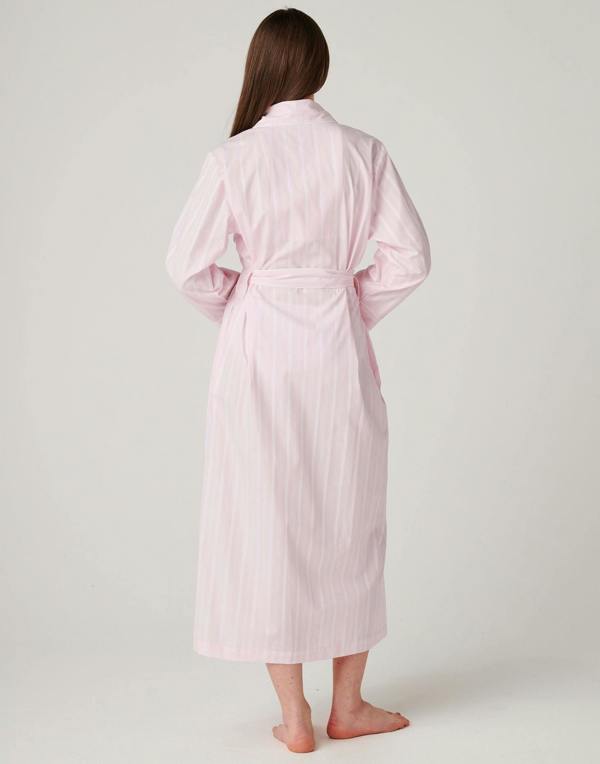 British Boxers Women's Cotton Dressing Gown – Shell Pink Satin Stripe