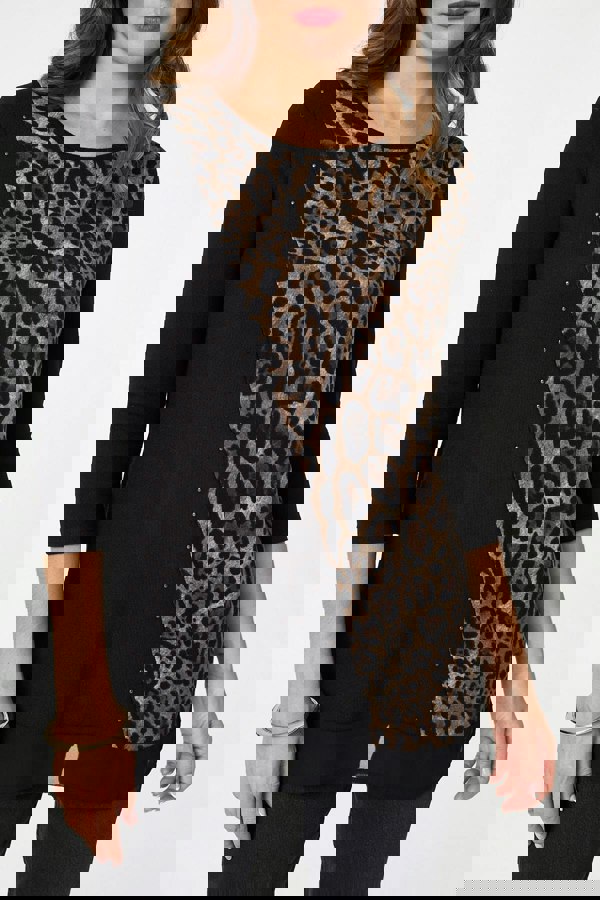 Black | Animal Print Asymmetric Tunic Top
