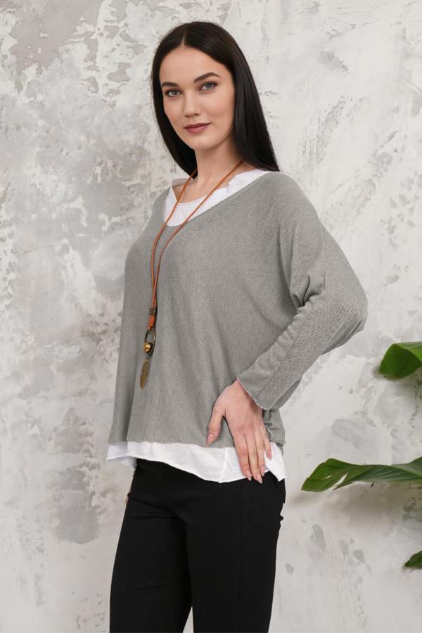 Hoxton Gal Oversized Long Sleeves Double Layered Top in Light Mocha