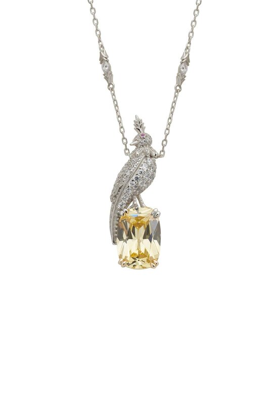 Latelita Crested Love Bird Pendant Necklace Yellow Topaz Silver