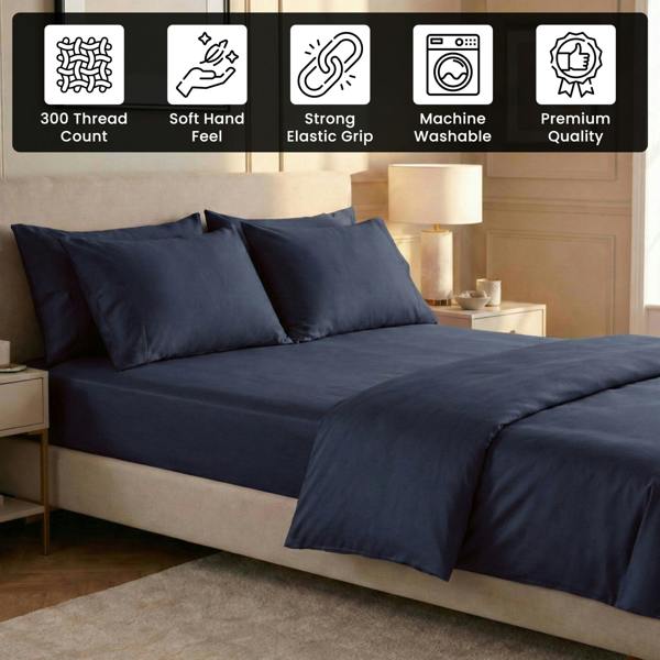 Smart Living T300 Fitted Sheet or Pillowcases - Navy