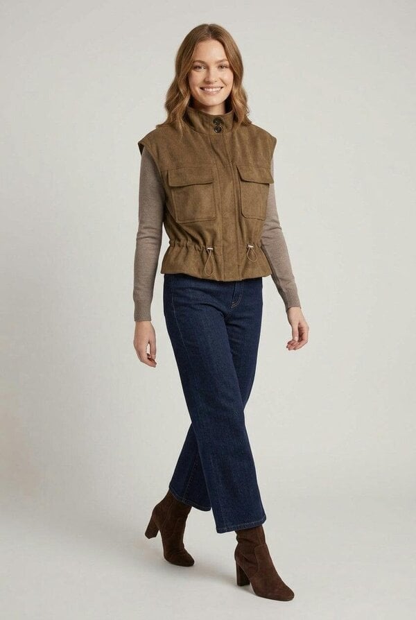 Izabel London Faux Suede Sleeveless High Neck Gilet