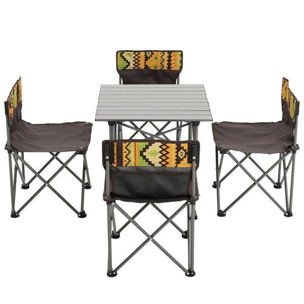 5 Piece Folding Camping Table and Chairs Set Portable with Carrying Bag Sun Loungers Living and Home