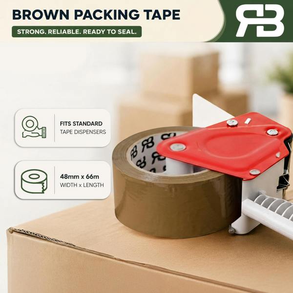 RexBrown Packing Tape 48mm x 66m Clear Brown Fragile Parcel Box Tape 12, 24 or  48 Rolls