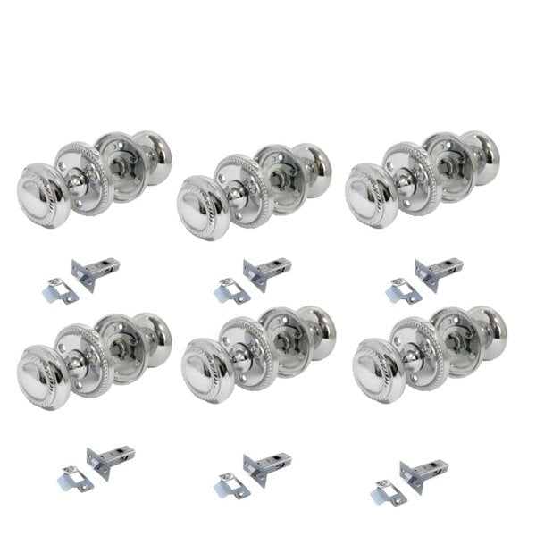 EDH Door Hardware Polished Chrome Georgian Round Door Knobs with Tubular Latch – 6 Pairs