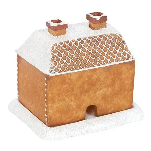 Gingerbread house incense cone burner with side opening and roof ridged texture