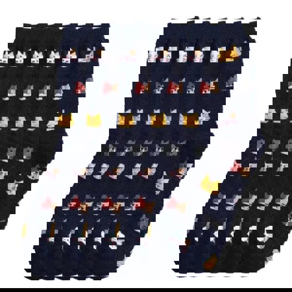Anyfootwear 5 Pairs Navy Blue Cat Size 5-9 Fashion Socks High Quality Office Sports Bussiness Long Socks Cotton Solid Colors Skateboard Knitted Casual