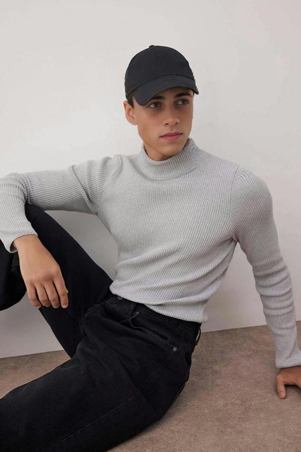 WOVCOR Half Turtleneck Ribbed Knit Men's Sweater