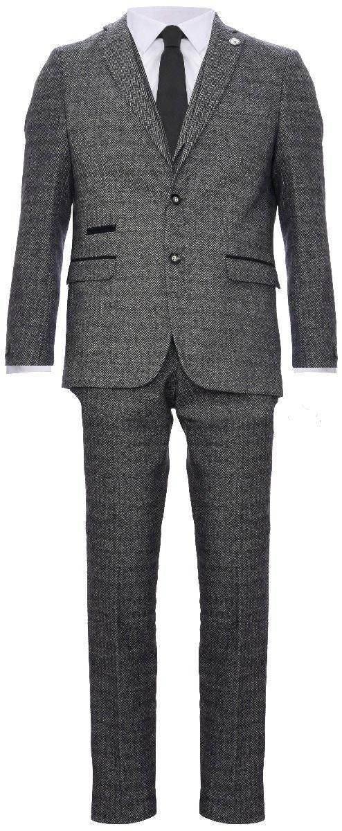 TruClothing Men's 3 Piece Grey Herringbone Tweed Suit
