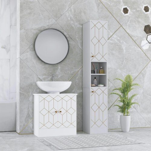 Wyld Haus Conosu Freestanding Slim Bathroom Storage Cabinet With Doors And Adjustable Shelves White