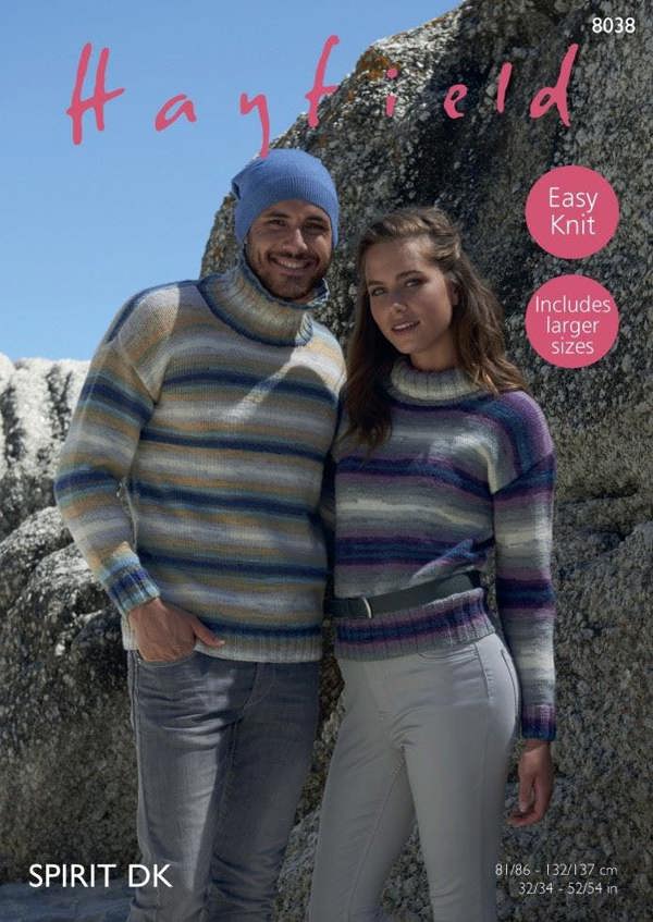 Hayfield Spirit DK Knitting Pattern 8038, Sweaters for Men, Women, 32 - 54 Inches - Easy