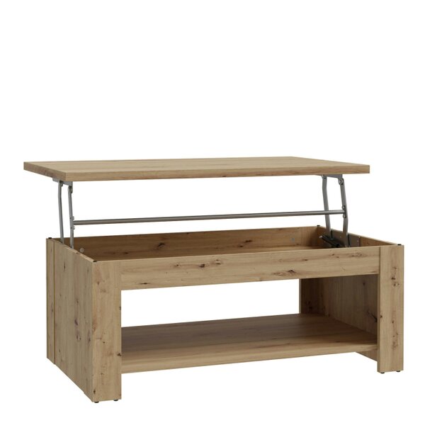 Wyld Haus Brimble Artisan Oak Wood Rising Coffee Table Bottom Shelf