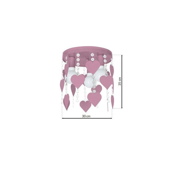 Milagro Corazon Pink Ceiling Lamp 3XE27 Delightful Hand Made Bedroom Centrepiece In Baby Pink With Hearts And Crystals