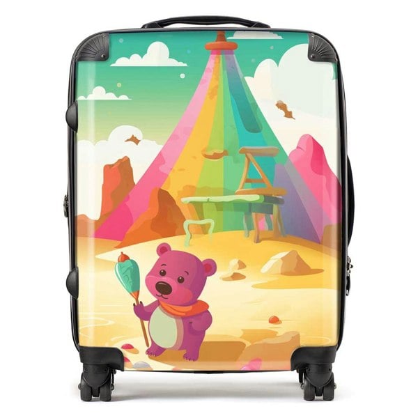 Warren Reed Purple Bear On A Beach Holiday Suitcase